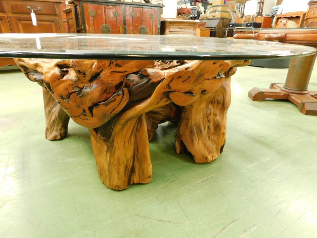 Driftwood / Teak Glass Top Coffee Table - Heavy