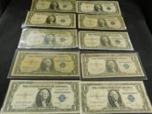 10 Blue Seal $1 US Silver Certificates - 8-1935 - 2-1957