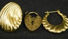 14K Yellow Gold - 2 Single Earrings - 1 Heart Pendant - 5.4 Grams - Scrap