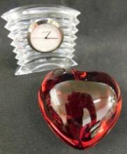 Red Baccarat Glass Paperweight and Baccarat Desk Clock