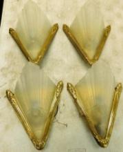 Group of 4 Glass and Brass Reproduction Wall Sconces - Each 12" x 10" x 4"