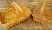 Pair of Handled Longaberger Baskets - 4.5" x 14" x 10" and 5" x 9" x 9"