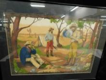 Pastel - Signed Deanna and Dated '89 - Gold Miners Scene - Framed - 16.5" x 22.5"