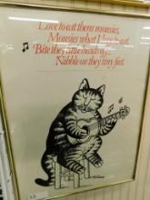 1977 B. Kliban - Framed Poster - 24" x 18.5" - "Love To Eat Them Mousies...."