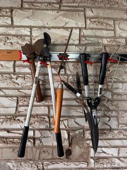 Garden Tools; Axe, Hedge Trimmers, Loppers, Tie Down Stake, Trimmers