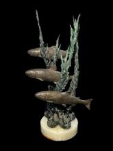 J. Daly Bronze Sculpture c. 1985, School of Fresh Water Fish, 26in H
