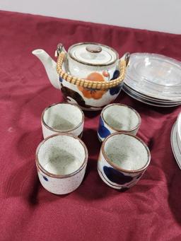 Noritake China Roseberry Plates, Oriental Tea Set & Sherbet Cups
