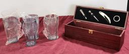 Coca Cola Glasses & Wine Opener Kit w/ Wine Box