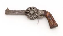 Most Unusual Antique French Ten-Shot Pill-Lock Revolving Vertical-Turret Pistol