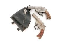 Lot of Two (2) Post-WWII West German Single Shot Flare Pistols, with one Holster
