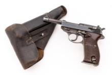 WWII German Walther ac-45 P.38 Semi-Automatic Pistol, with cxb 4 Pebble Grain Holster