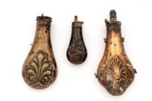 Lot of Three (3) Antique Brass & Copper Powder Flasks
