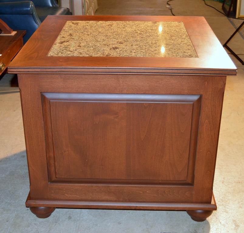 Fine Cherry End Table w/ Granite Inlay Top, 1 of 2