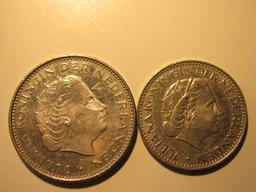 Foreign Coins: Netherlands 1980 2.5 & 1968 1 Gulden