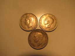 Foreign Coins: 1948, 49& 51 Great Britain 6 Pences