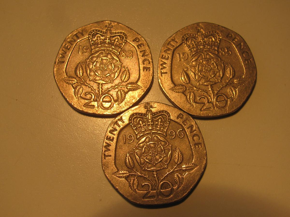 Foreign Coins: 1983, 85 & 96 Great Britain 20 Pences