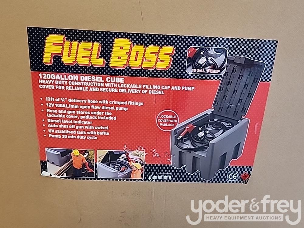 Unused Fuel Boss 120 Gallon Diesel 12V Transfer Unit, 13' Delivery Hose, 10 GPM