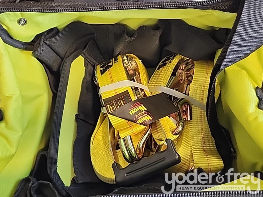 Unused 2" x 27'  Tuff Tow Ratchet Straps c/w 14" Professional Tool Bag