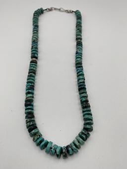 82 GRAM STERLING CHINESE TURQUOISE BEADED NECKLACE