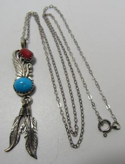 "GS" TURQUOISE & CORAL NECKLACE STERLING SILVER