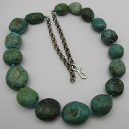 24" TURQUOISE NECKLACE STERLING SILVER CHAIN 106GR