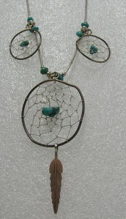 TURQUOISE DREAM CATCHER NECKLACE STERLING SILVER
