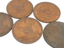 Group of Five Irish, 1d Pennies