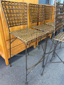 Set of 4 Woven Wicker Tall Chairs
