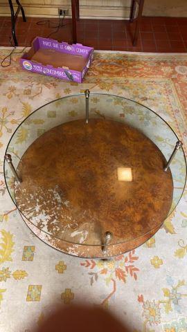 2-Tier Glass Top & Wood Bottom Table -