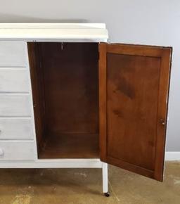 Vintage Painted Short Wardrobe on Casters