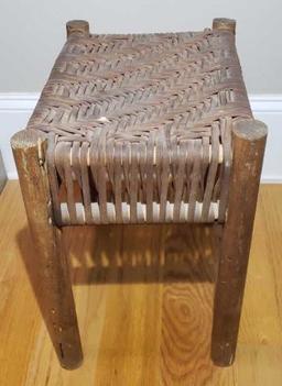Primitive Stool with Woven Top, 16 5/8’’ T x