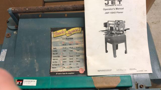 Jet 15" Woodworking Planer, 3HP, 1 PH Motor Model