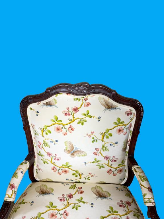 Upholstered Chair with Carved Hardwood Frame