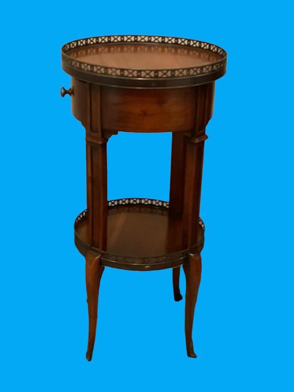 Round One-Drawer Table with Brass Gallery, 13 5/8"