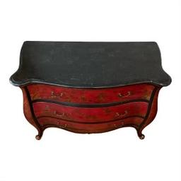 Red Bombay Chinese 3-Drawer Chest with Natural Stone Top, Brass Hardware - 48 1/2" x 22 1/4", 36" H
