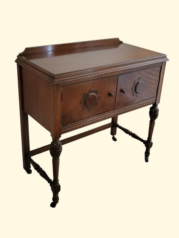 Antique 2-Door Server with Carved Legs and Metal