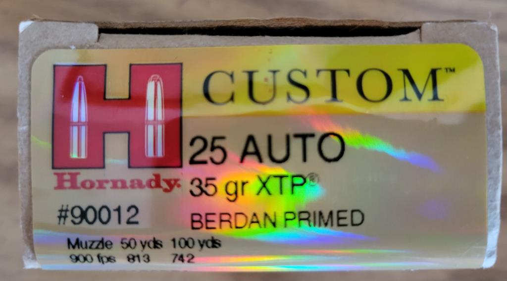 Hornady Custom 25 Auto 35 Gr XTP (partial box)