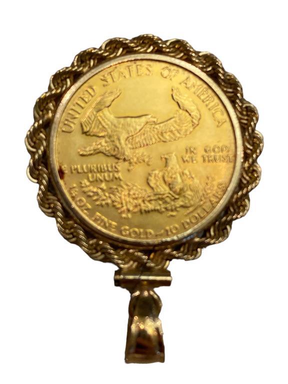 1988 $10 Gold Eagle Coin in 14Kt Gold Bezel--11.5