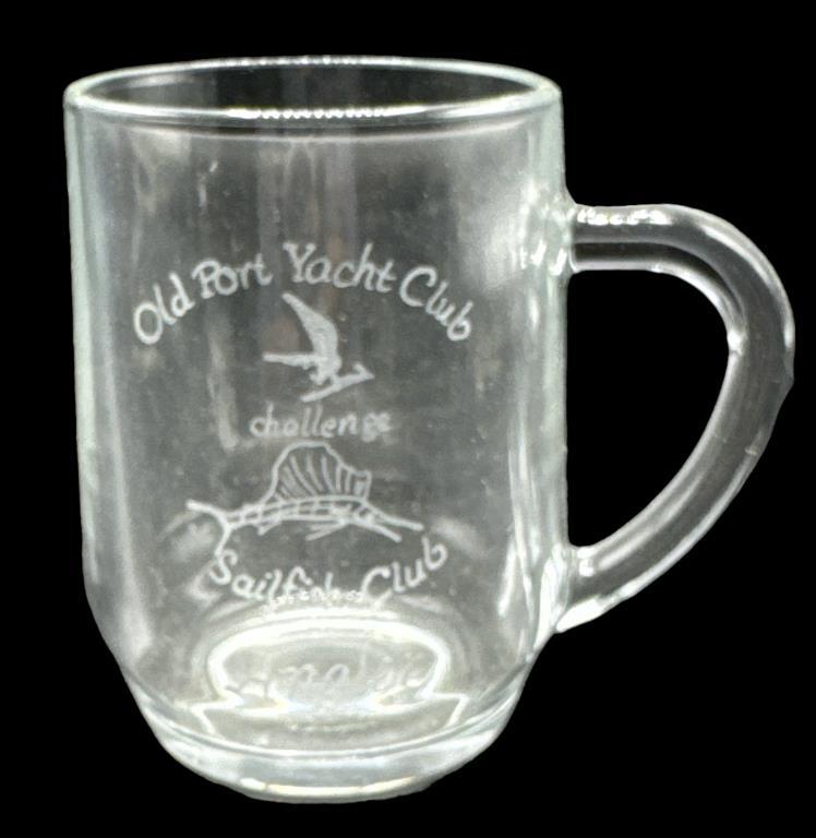 (8) Glass Mugs Engraved “Old Port Yacht Club