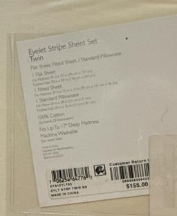 (2) Sky Eyelet Stripe Twin Size Sheet Sets—100%