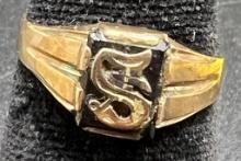 10K Yellow Gold Signet Ring, “S", Size 7.5, 2 g
