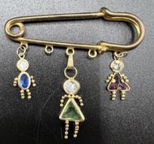 14K Birthstone Babies Charms on Safety Pin