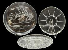 (3) Vintage Glass Serving Platters, Including