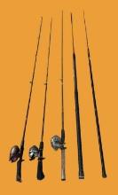 (3) Fishing Poles with Reels and (2) Telescopic