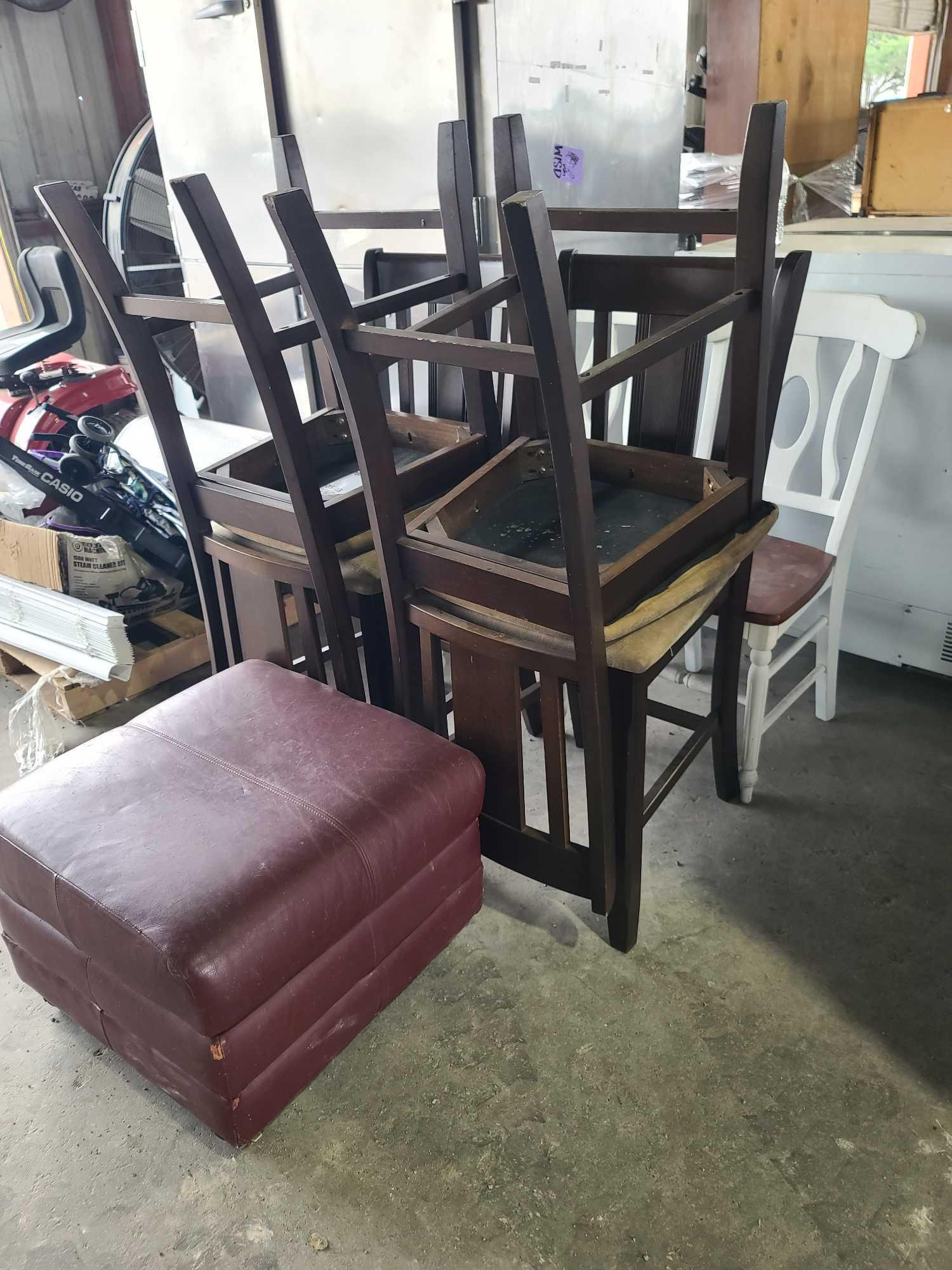 Group of Table Chairs, (1) Portable Leather Ottoman