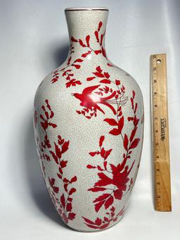Crackle Vase with Red Birds & Branches