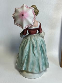 Hand Painted Lefton China Victorian Woman with Parasol Figurrine