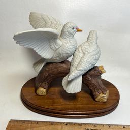 Porcelain White Birds on Branch Figurine