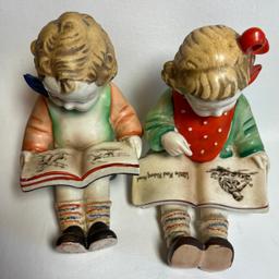 Adorable Pair of Children Reading Figurines Made in Japan