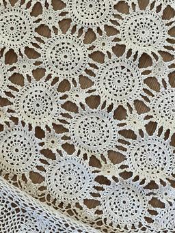Impressive Hand Crocheted Ivory Table Cloth